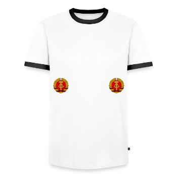 Ostdeutschland Ossi Deutschland DDR - Männer Kontrast-T-Shirt - Weiß/Schwarz - Vorne - AI Model Female 172 light (172cm) & AI Model Male 178 dark (178cm)