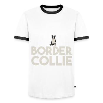 Chien Border Collie - T-shirt contrasté Homme - blanc/noir - Devant - AI Model Female 172 light (172cm) & AI Model Male 178 dark (178cm)
