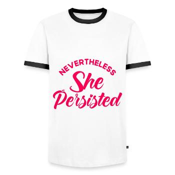 Législation sur l’autonomisation féministe des droits des femmes - T-shirt contrasté Homme - blanc/noir - Devant - AI Model Female 172 light (172cm) & AI Model Male 178 dark (178cm)