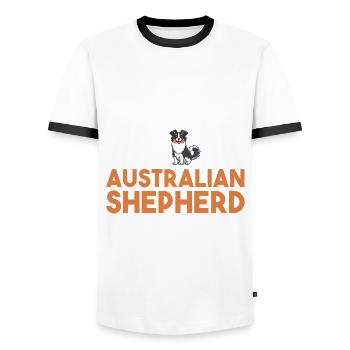 Dog Australian Shepherd - Men's Ringer Shirt - white/black - Front - AI Model Female 172 light (172cm) & AI Model Male 178 dark (178cm)