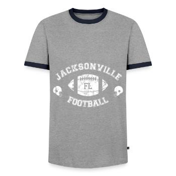 Jacksonville Football - American Football - Helm - Männer Kontrast-T-Shirt - Grau/Navy  - Vorne - AI Model Female 172 light (172cm) & AI Model Male 178 light (178cm)