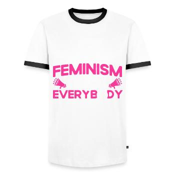 Droits des femmes Autonomisation féministe - T-shirt contrasté Homme - blanc/noir - Devant - AI Model Female 172 light (172cm) & AI Model Male 178 dark (178cm)