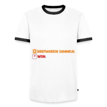 Wein Philatelie Briefmarkensammlung Briefmarkensam - Männer Kontrast-T-Shirt - Weiß/Schwarz - Vorne - AI Model Female 172 light (172cm) & AI Model Male 178 dark (178cm)