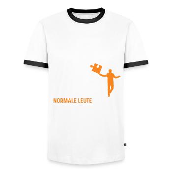 Puzzlefan Puzzler Puzzleteile Puzzle - Männer Kontrast-T-Shirt - Weiß/Schwarz - Vorne - AI Model Female 172 light (172cm) & AI Model Male 178 dark (178cm)