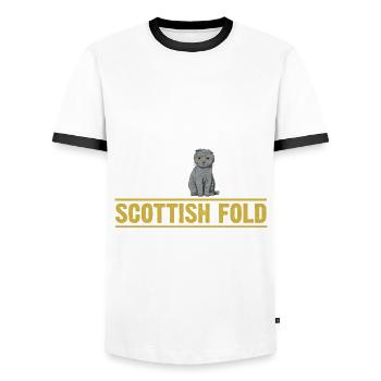 Scottish Fold Katze - Männer Kontrast-T-Shirt - Weiß/Schwarz - Vorne - AI Model Female 172 light (172cm) & AI Model Male 178 dark (178cm)