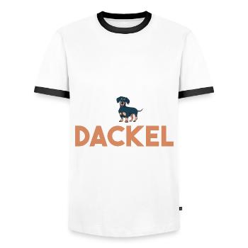 Hund Dackel - Männer Kontrast-T-Shirt - Weiß/Schwarz - Vorne - AI Model Female 172 light (172cm) & AI Model Male 178 dark (178cm)