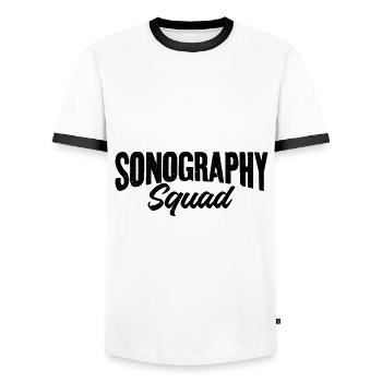 Sonographie Squad Sonographer Ultraschalltechniker - Männer Kontrast-T-Shirt - Weiß/Schwarz - Vorne - AI Model Female 172 light (172cm) & AI Model Male 178 dark (178cm)
