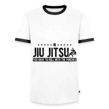BJJ Jiu Jitsu - Männer Kontrast-T-Shirt - Weiß/Schwarz - Vorne - AI Model Female 172 light (172cm) & AI Model Male 178 dark (178cm)