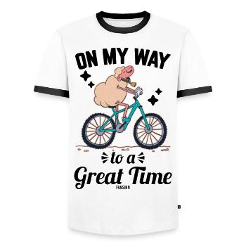 Bike Tour Sheep Lamb Child Baby - Men's Ringer Shirt - white/black - Front - AI Model Female 172 light (172cm) & AI Model Male 178 dark (178cm)