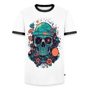 vecteur psychédélique crâne illustration magie Design - T-shirt contrasté Homme - blanc/noir - Devant - AI Model Female 172 light (172cm) & AI Model Male 178 dark (178cm)