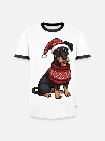 Doberman Dog Christmas Comic - Men's Ringer Shirt - white/black