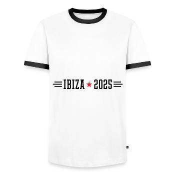 Ibiza 2025 - Männer Kontrast-T-Shirt - Weiß/Schwarz - Vorne - AI Model Female 172 light (172cm) & AI Model Male 178 dark (178cm)