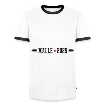 Malle 2025 - Männer Kontrast-T-Shirt - Weiß/Schwarz - Vorne - AI Model Female 172 light (172cm) & AI Model Male 178 dark (178cm)