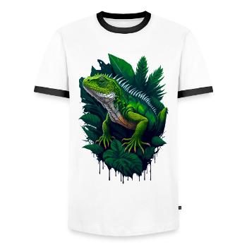 Reptilien-Leguan - Männer Kontrast-T-Shirt - Weiß/Schwarz - Vorne - AI Model Female 172 light (172cm) & AI Model Male 178 dark (178cm)