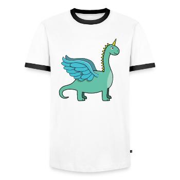 Dinocorn - Dinosaure Licorne avec des ailes - T-shirt contrasté Homme - blanc/noir - Devant - AI Model Female 172 light (172cm) & AI Model Male 178 dark (178cm)