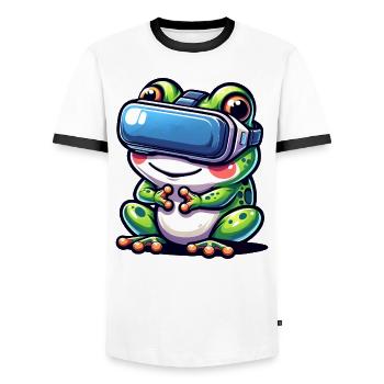 VR-Gamer Frosch: Virtuelle Welten - Männer Kontrast-T-Shirt - Weiß/Schwarz - Vorne - AI Model Female 172 light (172cm) & AI Model Male 178 dark (178cm)