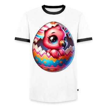 Magical Easter Flamingo Hatches from Egg - Men's Ringer Shirt - white/black - Front - AI Model Female 172 light (172cm) & AI Model Male 178 dark (178cm)
