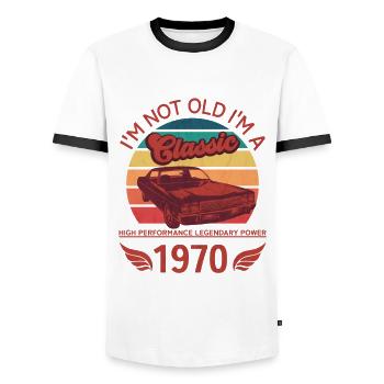 Je ne suis pas vieux je suis un classique - T-shirt contrasté Homme - blanc/noir - Devant - AI Model Female 172 light (172cm) & AI Model Male 178 dark (178cm)