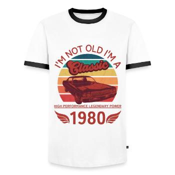 Ich bin nicht alt, ich bin ein Klassiker - Männer Kontrast-T-Shirt - Weiß/Schwarz - Vorne - AI Model Female 172 light (172cm) & AI Model Male 178 dark (178cm)