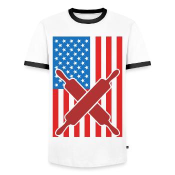 4. Juli USA Backen - Männer Kontrast-T-Shirt - Weiß/Schwarz - Vorne - AI Model Female 172 light (172cm) & AI Model Male 178 dark (178cm)