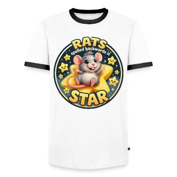 Rat Domestique : La Petite Étoile Kawaii - T-shirt contrasté Homme - blanc/noir - Devant - AI Model Female 172 light (172cm) & AI Model Male 178 dark (178cm)