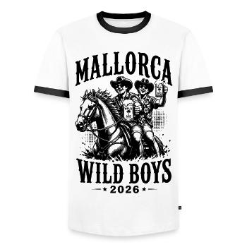 Malle 2026 Wild Boys  - Männer Kontrast-T-Shirt - Weiß/Schwarz - Vorne - AI Model Female 172 light (172cm) & AI Model Male 178 dark (178cm)