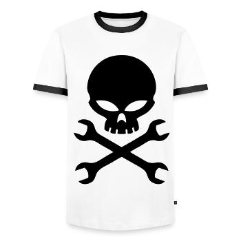 mechanic - Men's Ringer Shirt - white/black - Front - AI Model Female 172 light (172cm) & AI Model Male 178 dark (178cm)