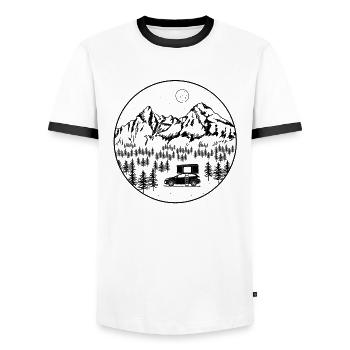 Sur le toit Hardschalendachzelt Camping UrlaubNatur - T-shirt contrasté Homme - blanc/noir - Devant - AI Model Female 172 light (172cm) & AI Model Male 178 dark (178cm)