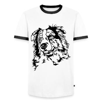 AUSTRALIAN SHEPHERD merle Portrait of Wilsign - Men's Ringer Shirt - white/black - Front - AI Model Female 172 light (172cm) & AI Model Male 178 dark (178cm)