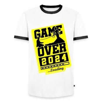 Wedding Loading 2024 Game Over - Men's Ringer Shirt - white/black - Front - AI Model Female 172 light (172cm) & AI Model Male 178 dark (178cm)