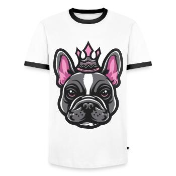 Französische Bulldogge Hund Krone - Männer Kontrast-T-Shirt - Weiß/Schwarz - Vorne - AI Model Female 172 light (172cm) & AI Model Male 178 dark (178cm)