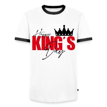 Happy king's day. Kings Day. King for a day. - Men's Ringer Shirt - white/black - Front - AI Model Female 172 light (172cm) & AI Model Male 178 dark (178cm)