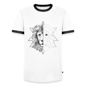 Black tattoo inspired lion | Low Poly Art - Men's Ringer Shirt - white/black - Front - AI Model Female 172 light (172cm) & AI Model Male 178 dark (178cm)