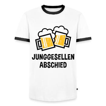 Junggesellenabschied (Bier Bayrische Bierkrüge 2C) - Männer Kontrast-T-Shirt - Weiß/Schwarz - Vorne - AI Model Female 172 light (172cm) & AI Model Male 178 dark (178cm)