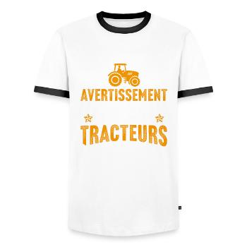 parler de tracteurs à tout moment - T-shirt contrasté Homme - blanc/noir - Devant - AI Model Female 172 light (172cm) & AI Model Male 178 dark (178cm)