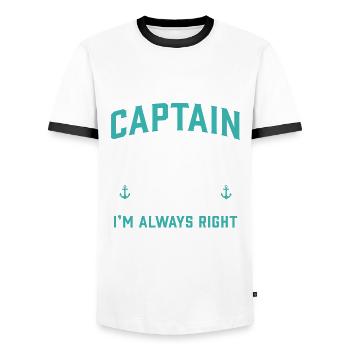 Ich bin der Kapitän lustiges Bootsegeln - Männer Kontrast-T-Shirt - Weiß/Schwarz - Vorne - AI Model Female 172 light (172cm) & AI Model Male 178 dark (178cm)