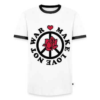 Make Love not War - Make love, not war - Heart - Men's Ringer Shirt - white/black - Front - AI Model Female 172 light (172cm) & AI Model Male 178 dark (178cm)