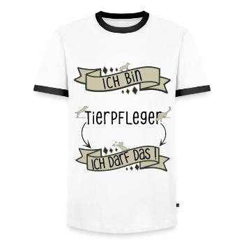 Lustiger Tierpfleger Spruch - ich darf das - Männer Kontrast-T-Shirt - Weiß/Schwarz - Vorne - AI Model Female 172 light (172cm) & AI Model Male 178 dark (178cm)