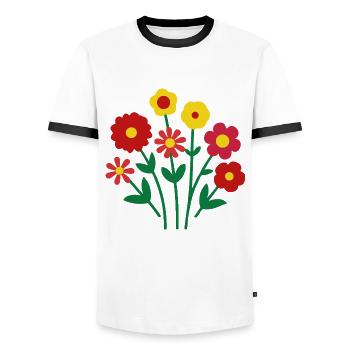 Colorful Flowers - Cheerful Blossom Design - Men's Ringer Shirt - white/black - Front - AI Model Female 172 light (172cm) & AI Model Male 178 dark (178cm)