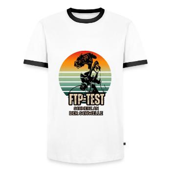 FTP-Test > Schmerz an der Schwelle < - Männer Kontrast-T-Shirt - Weiß/Schwarz - Vorne - AI Model Female 172 light (172cm) & AI Model Male 178 dark (178cm)