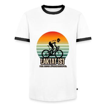 Rennradfahren ist kein Witz: Laktat aucht nicht. - Männer Kontrast-T-Shirt - Weiß/Schwarz - Vorne - AI Model Female 172 light (172cm) & AI Model Male 178 dark (178cm)