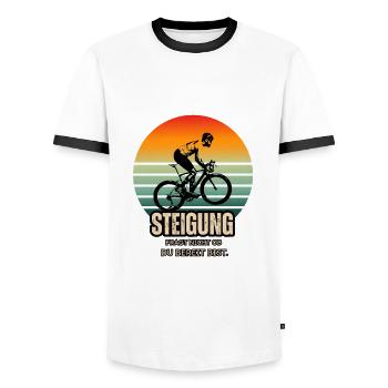 Lustiger Rennradspruch - Steigung fragt nicht - Männer Kontrast-T-Shirt - Weiß/Schwarz - Vorne - AI Model Female 172 light (172cm) & AI Model Male 178 dark (178cm)