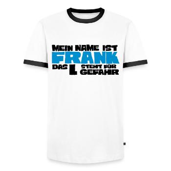 frank - Men's Ringer Shirt - white/black - Front - AI Model Female 172 light (172cm) & AI Model Male 178 dark (178cm)