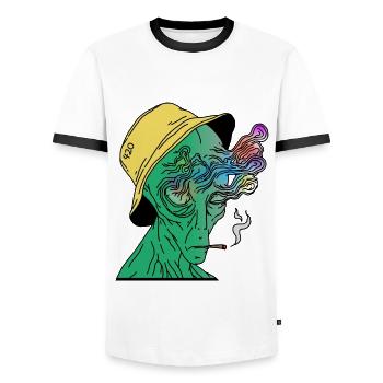 Alien 420 - Men's Ringer Shirt - white/black - Front - AI Model Female 172 light (172cm) & AI Model Male 178 dark (178cm)