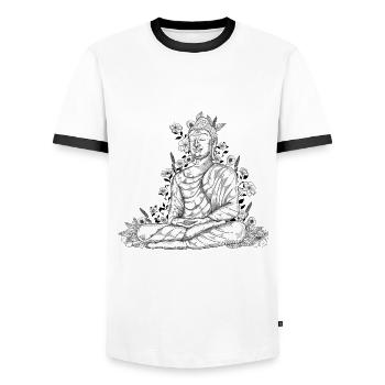 Bouddha - T-shirt contrasté Homme - blanc/noir - Devant - AI Model Female 172 light (172cm) & AI Model Male 178 dark (178cm)