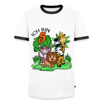 Ich bin 5 - 5. Geburtstag - Niedliche Tiere - Männer Kontrast-T-Shirt - Weiß/Schwarz - Vorne - AI Model Female 172 light (172cm) & AI Model Male 178 dark (178cm)