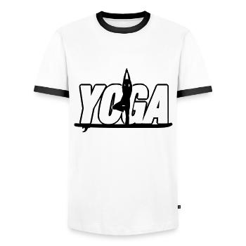 Yoga SUP - Stand Up Paddling Paddle Ruhe - Männer Kontrast-T-Shirt - Weiß/Schwarz - Vorne - AI Model Female 172 light (172cm) & AI Model Male 178 dark (178cm)
