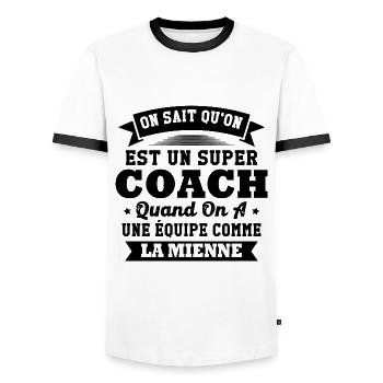 On sait qu'on est un super coach - T-shirt contrasté Homme - blanc/noir - Devant - AI Model Female 172 light (172cm) & AI Model Male 178 dark (178cm)