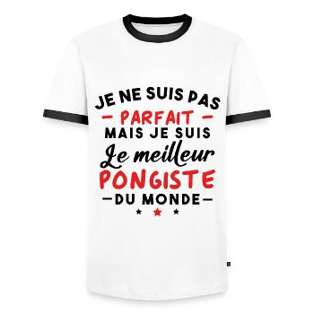 Pas parfait mais je suis le meilleur pongiste - T-shirt contrasté Homme - blanc/noir - Devant - AI Model Female 172 light (172cm) & AI Model Male 178 dark (178cm)