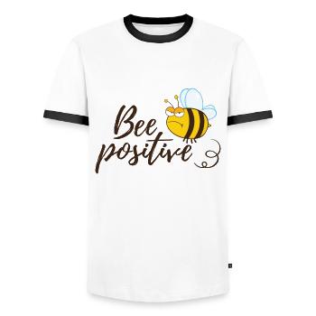 Drôle d’abeille disant abeille positive - T-shirt contrasté Homme - blanc/noir - Devant - AI Model Female 172 light (172cm) & AI Model Male 178 dark (178cm)